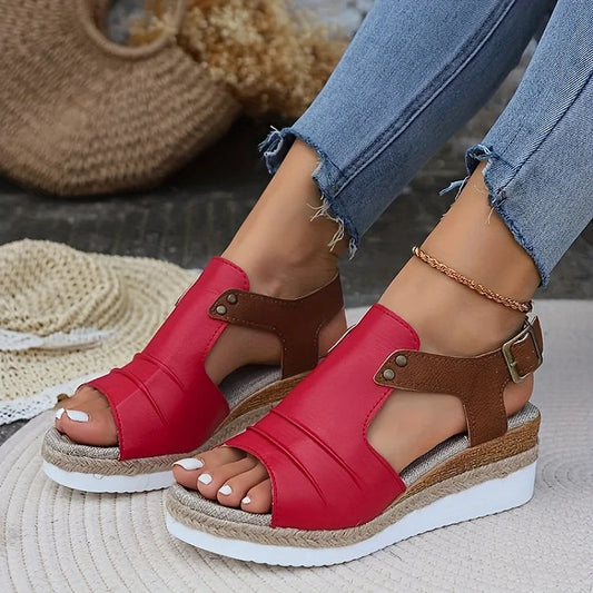 🔥Last Day 69% OFF - Women's Comfy Ankle Buckle Strap Platform Leather Orthopedic Sandals